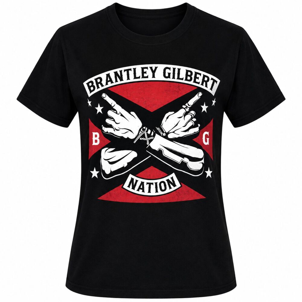 Brantley Gilbert Nation Black Graphic T-Shirt Country Music Concert Tee Unisex